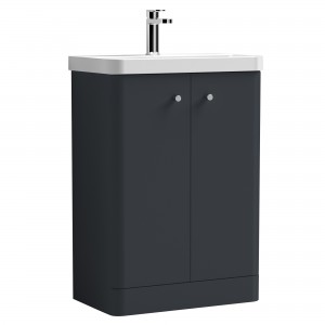 Core 600mm Freestanding 2 Door Vanity Unit with Thin Edge Basin - Soft Black