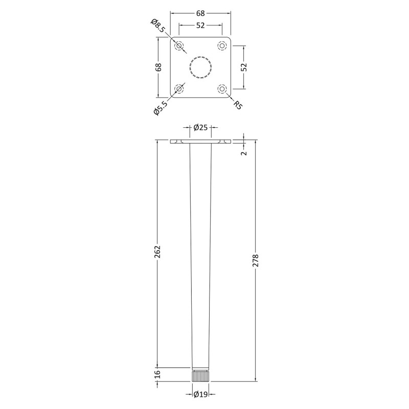 Wall Hung Vanity Decorative Leg Set - Chrome - Technical Drawing