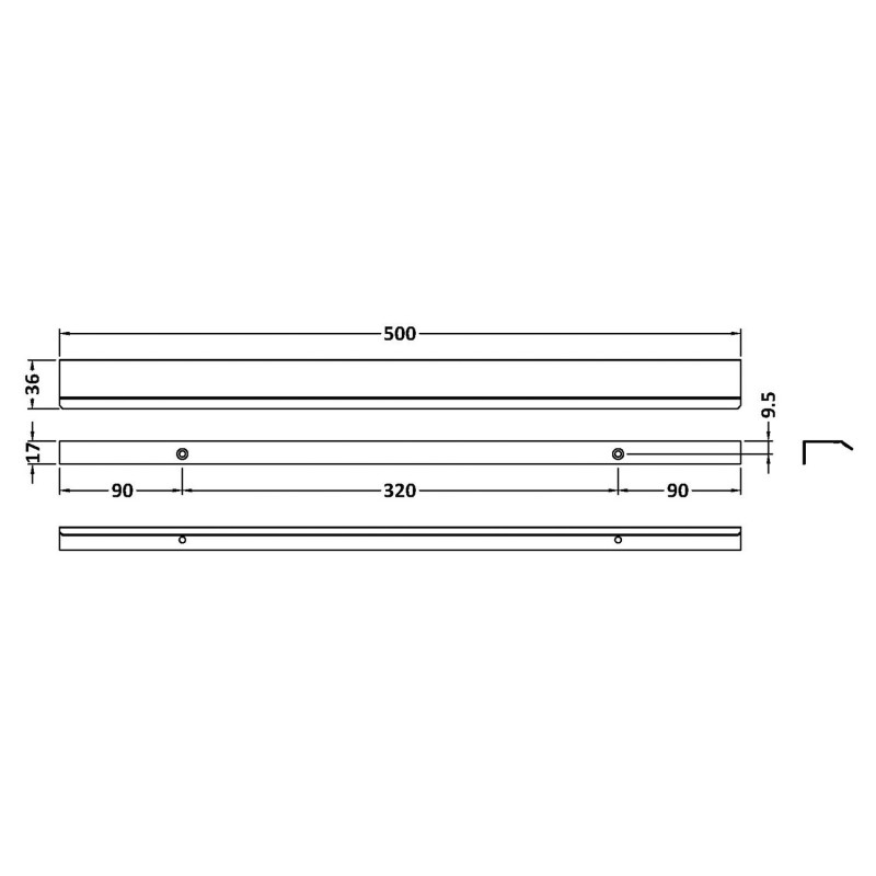 500mm Finger Pull Furniture Handle - Technical Drawing