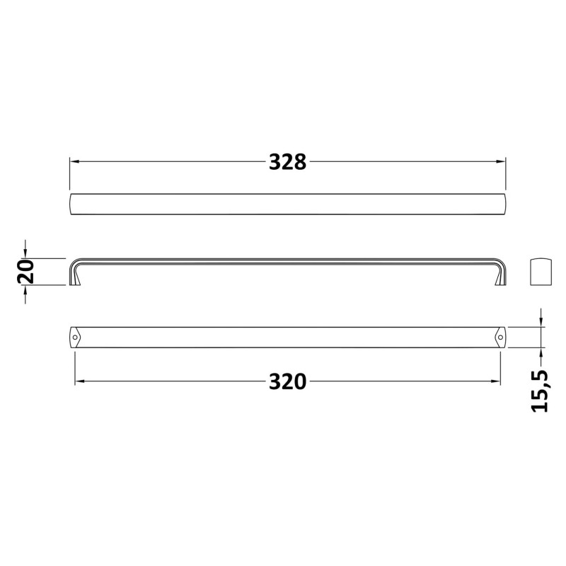 328mm D Shaped Furniture Handle - Technical Drawing