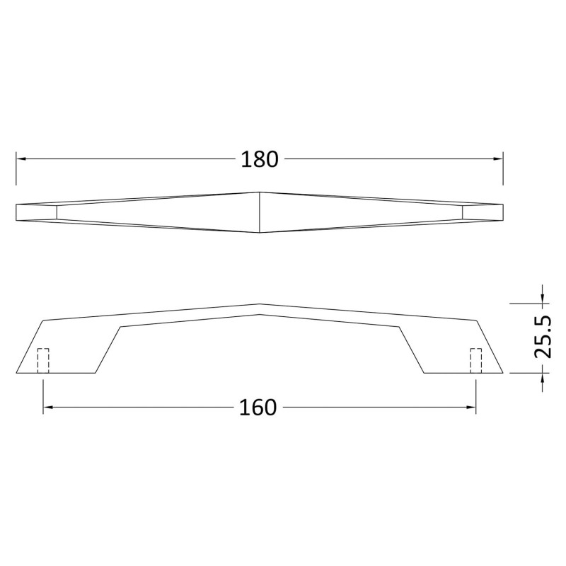 Matt Black D Shaped Handle - 183mm (w) x 14mm (h) x 26mm (d) - Technical Drawing