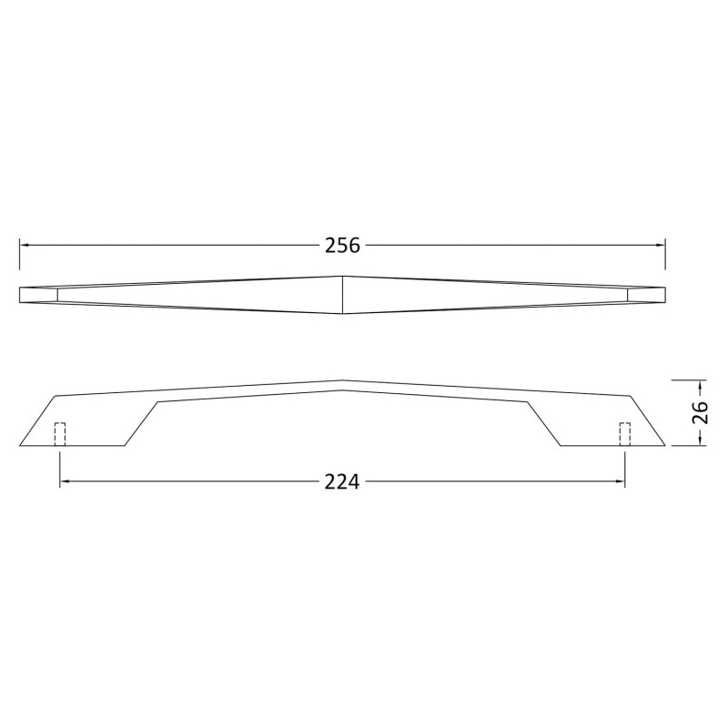 Chrome D Shaped Handle - 256mm (w) x 14mm (h) x 26mm (d) - Technical Drawing