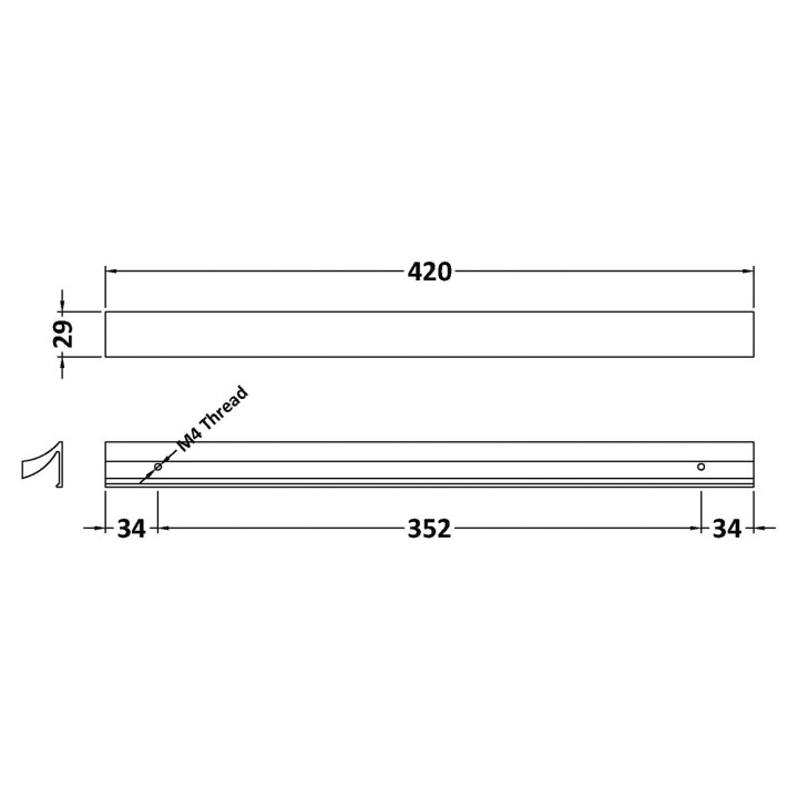Chrome Seven Shaped Handle - 420mm (w) x 29mm (h) x 29mm (d) - Technical Drawing