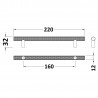 Chrome Knurled Bar Handle - 220mm (w) x 12mm (h) x 32mm (d) - Technical Drawing