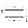 Matt Black Knurled Bar Handle - 156mm (w) x 12mm (h) x 32mm (d) - Technical Drawing