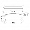 Satin Nickel D Handle - 211mm (w) x 19mm (h) x 24mm (d) - Technical Drawing