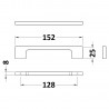 Brushed Brass Slimline D Handle - 150mm (w) x 20mm (h) x 30mm (d) - Technical Drawing
