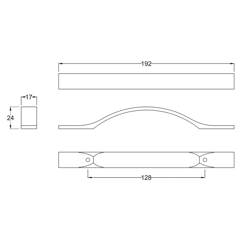 Chrome Strap Handle - 810mm (w) x 400mm (h) x 20mm (d) - Technical Drawing