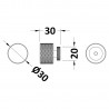 Matt Black Knurled Round Knob - 30mm (w) x 30mm (h) x 30mm (d) - Technical Drawing