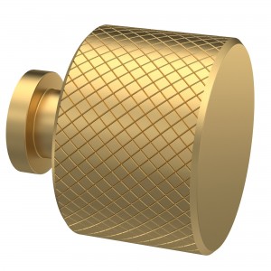 Brushed Brass Knurled Round Knob - 30mm (w) x 30mm (h) x 30mm (d)
