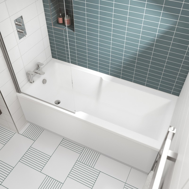 Square Straight Single Ended Shower Bath 1700mm (L) x 750mm (W) - Acrylic - Insitu