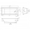 Linton Thin Edge Single Ended Rectangular Bath 1700mm (L) X 750mm (W) - Acrylic - Technical Drawing