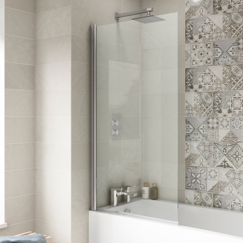 Polished Chrome Square Top Bath Screen 790mm(w) x 1435mm(h) - 6mm Glass - Insitu