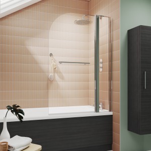 Polished Chrome Round Top Bath Screen, Fixed Panel & Rail 1005mm(w) x 1435mm(h) - 6mm Glass