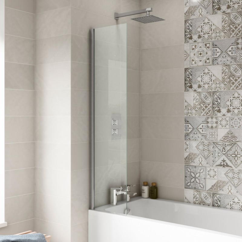 Polished Chrome Fixed Bath Screen 350mm(w) x 1400mm(h) - 6mm Glass - Insitu