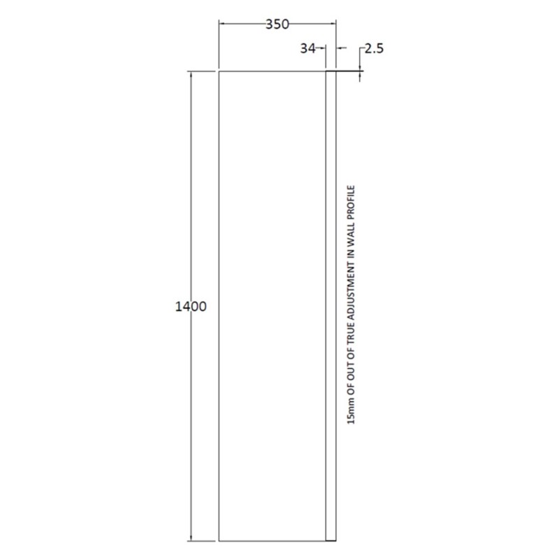 Polished Chrome Fixed Bath Screen 350mm(w) x 1400mm(h) - 6mm Glass - Technical Drawing