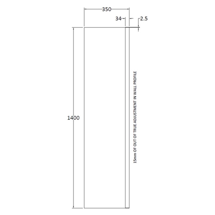 Polished Chrome Fixed Bath Screen 350mm(w) x 1400mm(h) - 6mm Glass - Technical Drawing