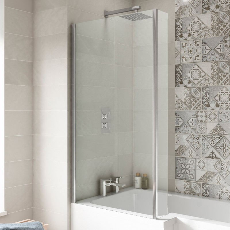 Polished Chrome "Quattro" L-Shape Bath Screen 805mm(w) x 1435mm(h) - 6mm Glass - Insitu