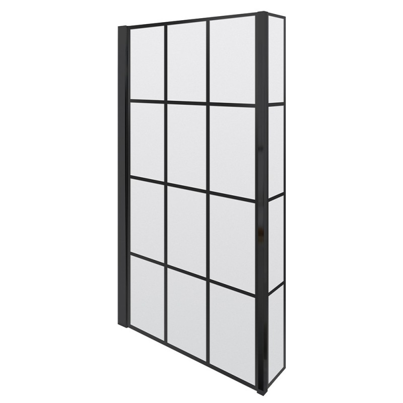 Satin Black "Pacific" Square Framed Designer Bath Screen & Fixed Return 805mm(w) x 1435mm(h) - 6mm Glass