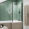 Pacific Matt Black Framed Square Bath Screen with Fixed Return Panel 1400mm H x 800mm W - 6mm Glass - Insitu