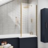 Pacific Brushed Brass Framed Square Bath Screen with Fixed Return Panel 1400mm H x 800mm W - 6mm Glass - Insitu