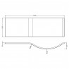 P-Shape Shower Bath Front Panel 1600mm - White - Technical Drawing