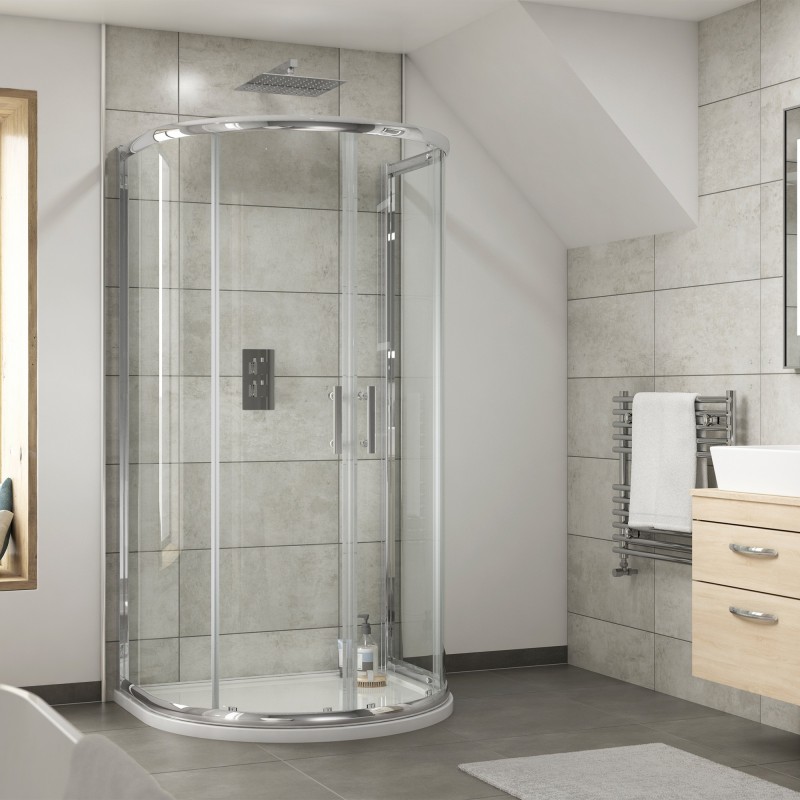 Pacific D Shape Shower Enclosure 1050mm - Insitu