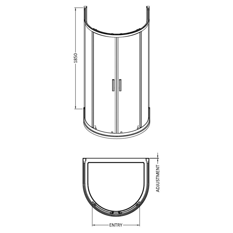 Pacific D Shape Shower Enclosure 1050mm - Technical Drawing