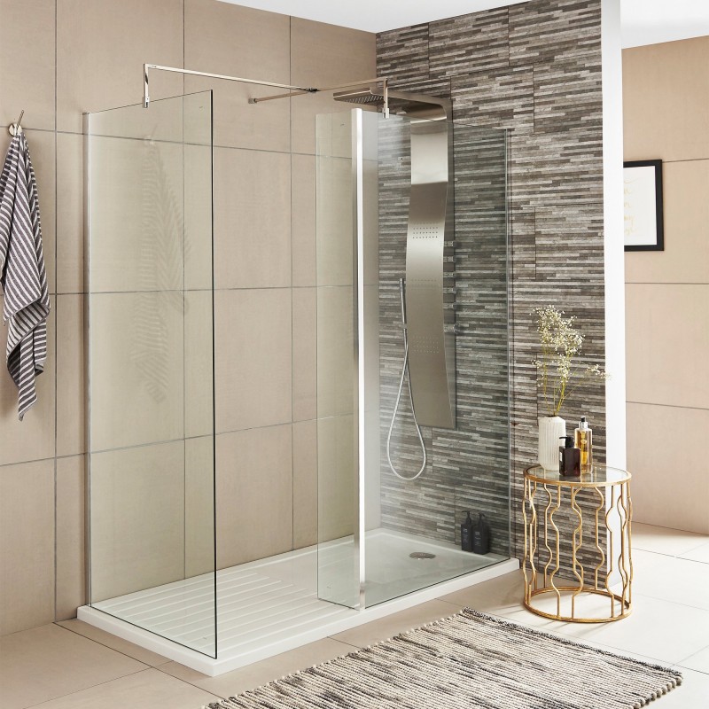 215mm(w) Return Wetroom 8mm Shower Screen (90 Degree Chrome Frame Toughened Glass)