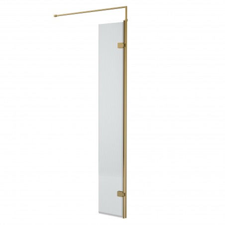 300mm x 1850mm Fluted Wetroom 8mm Toughened Safety Glass Swing Return Screen - Brushed Brass