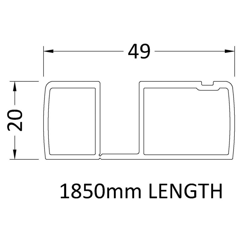 1850mm Black Shower Profile Extension Kit - Technical Drawing