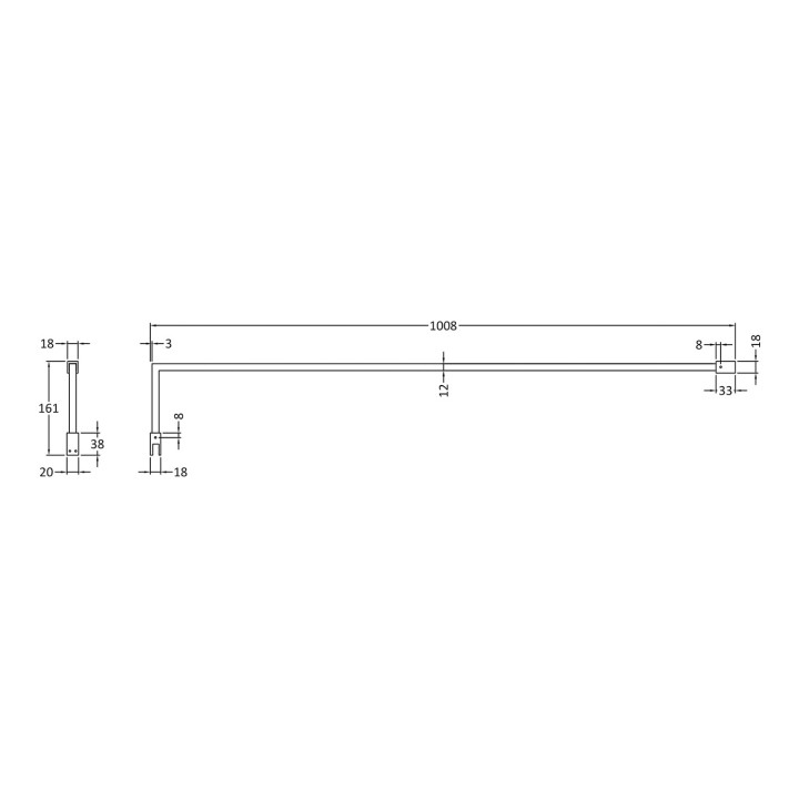 Wetroom Shower Screen Support Bar Kit - Technical Drawing