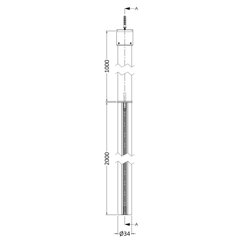 3000mm Wetroom Screen Ceiling Post - Technical Drawing