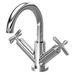 Aztec Deck Mount Mono Basin Mixer Tap with Push Button Waste - Chrome
