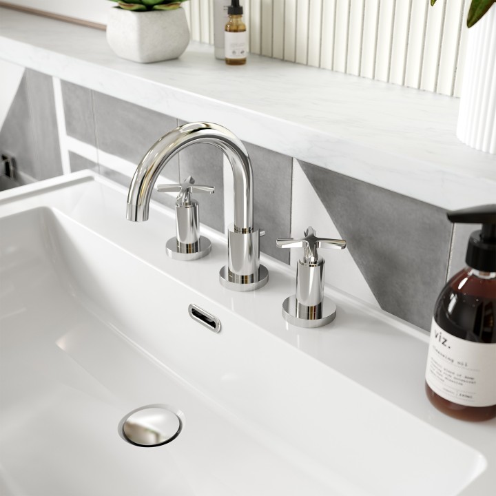 Aztec Deck Mount 3 Tap Hole Basin Mixer - Chrome - Insitu