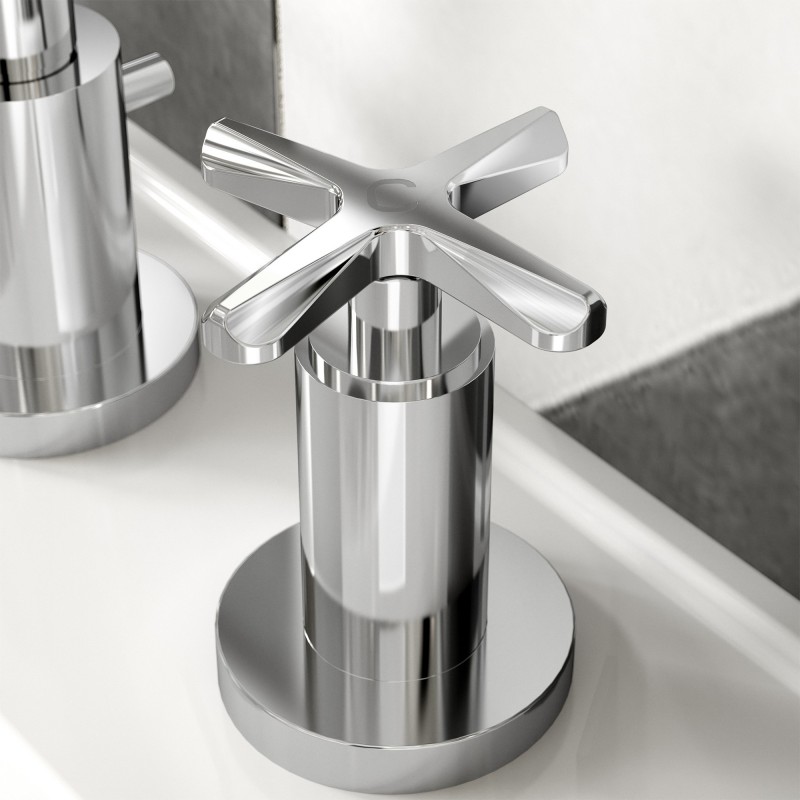 Aztec Deck Mount 3 Tap Hole Basin Mixer - Chrome - Insitu