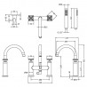 Aztec Deck Mount Bath Shower Mixer with Kit - Chrome - Technical Drawing
