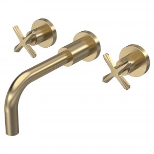 Aztec Wall Mount 3 Tap Hole Basin Mixer - Brushed Brass