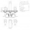 Sanford Deck Mounted 3 Tap Hole Basin Mixer With Pop Up Waste - Technical Drawing