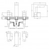 Windon Deck Mounted 3 Tap Hole Basin Mixer With Pop Up Waste - Technical Drawing
