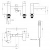 Windon Deck Mounted Bath Shower Mixer With Kit - Technical Drawing