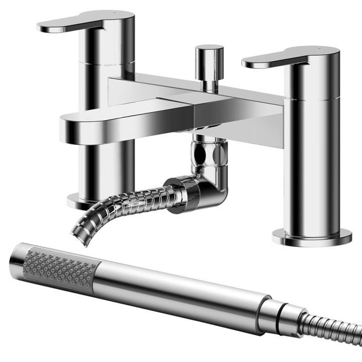 Arvan Chrome Deck Mounted Bath Shower Mixer With Kit
