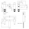 Arvan Chrome Deck Mounted Bath Shower Mixer With Kit - Technical Drawing