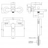 Arvan Chrome Wall Mounted Bath Shower Mixer With Kit - Technical Drawing