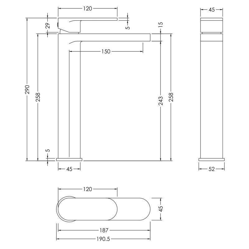 Binsey High-Rise Mono Basin Mixer - Technical Drawing