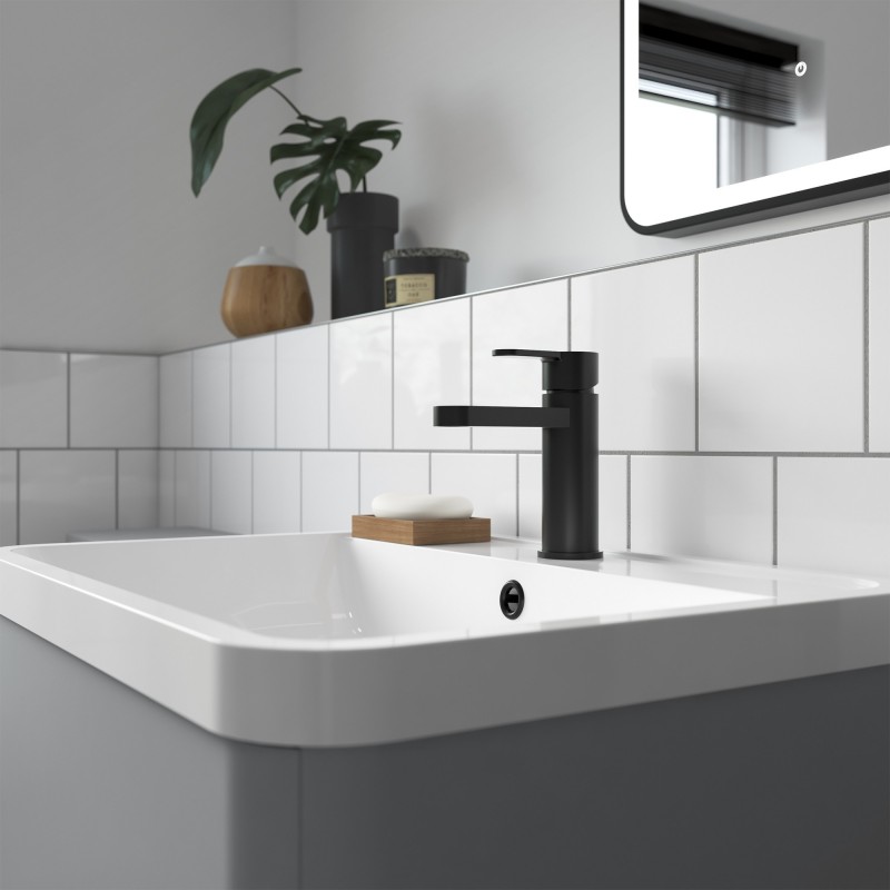 Arvan Black Mono Basin Mixer With Push Button Waste - Insitu