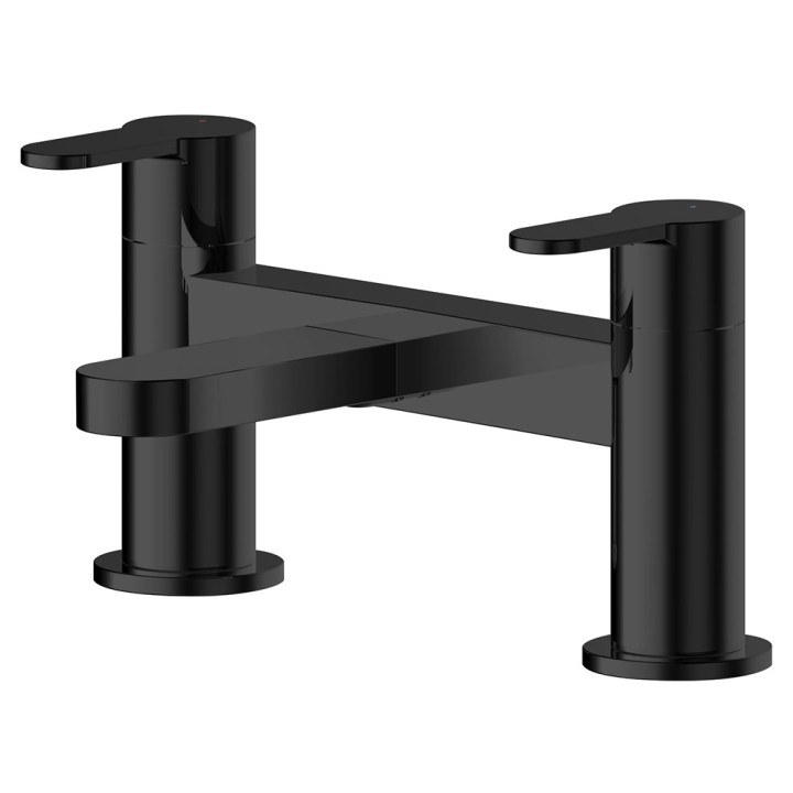 Arvan Black Twin Flat Lever Matt Black Deck Mounted Bath Filler