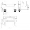 Arvan Brushed Brass Twin Flat Lever Deck Mounted Bath Filler - Technical Drawing