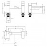 Windon Twin Flat Lever Matt Black Deck Mounted Bath Filler - Technical Drawing