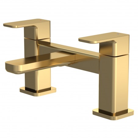 Windon Twin Flat Lever Brushed Brass Deck Mounted Bath Filler